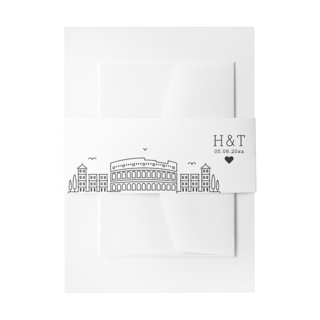 Rome Italy Wedding | Stylized Skyline Monogram Invitation Belly Band (Front Example)