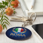 Rome Keychain<br><div class="desc">Rome, Italy | The Italian flag (La bandiera d'Italia, or Il tricolore italiano- red, white, and green), surrounded by a wreath of laurels, which is a traditional Roman symbol. Here, the laurel has a double meaning: in the Roman culture it represents victory, power, and honor, while in the Christian tradition,...</div>