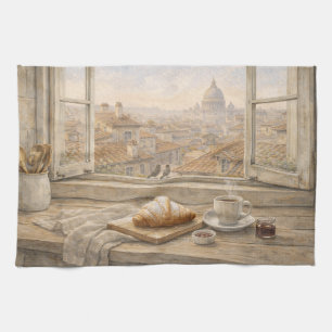 Rome Kitchen Watercolor with St Peter’s Basilica Towel