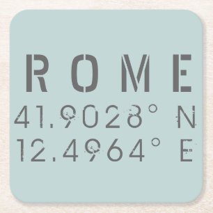 Rome Latitude and Longitude Square Paper Coaster