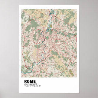 Rome Map Poster - Italy Vintage Map