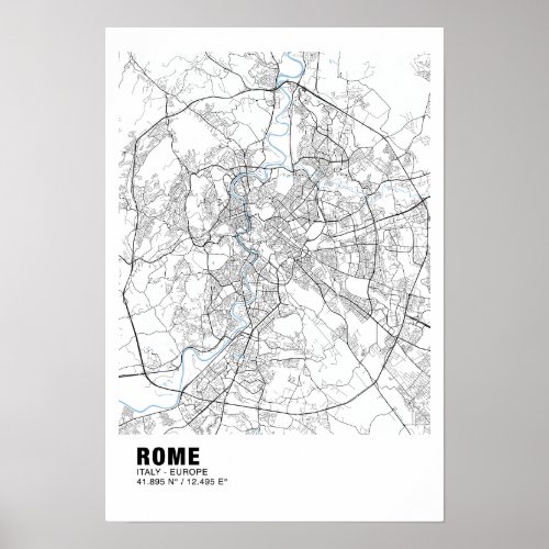 Rome Map Poster _ Italy White Map