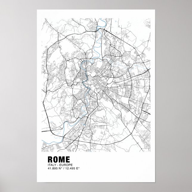 Rome Map Poster - Italy White Map (Front)