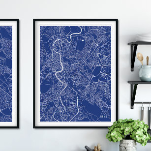 Rome Map, Simple Navy Blue Line Map Poster