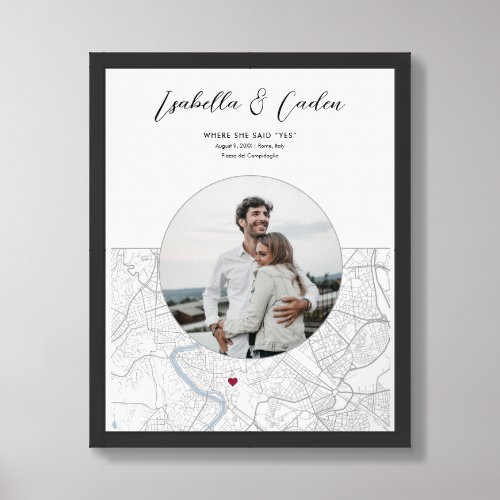 Rome Map Wedding Engagement Photo Gift Vertical  Framed Art