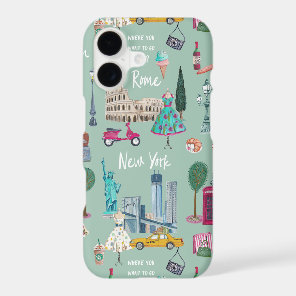 Rome New York Travel Icons Illustrated iPhone 17 Case