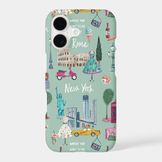 Rome New York Travel Icons Illustrated iPhone 17 Case