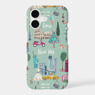 Rome New York Travel Icons Illustrated iPhone 17 Case
