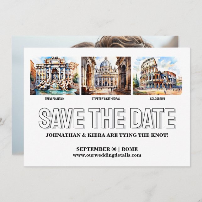Rome photo save the date wedding destination invitation (Front/Back)