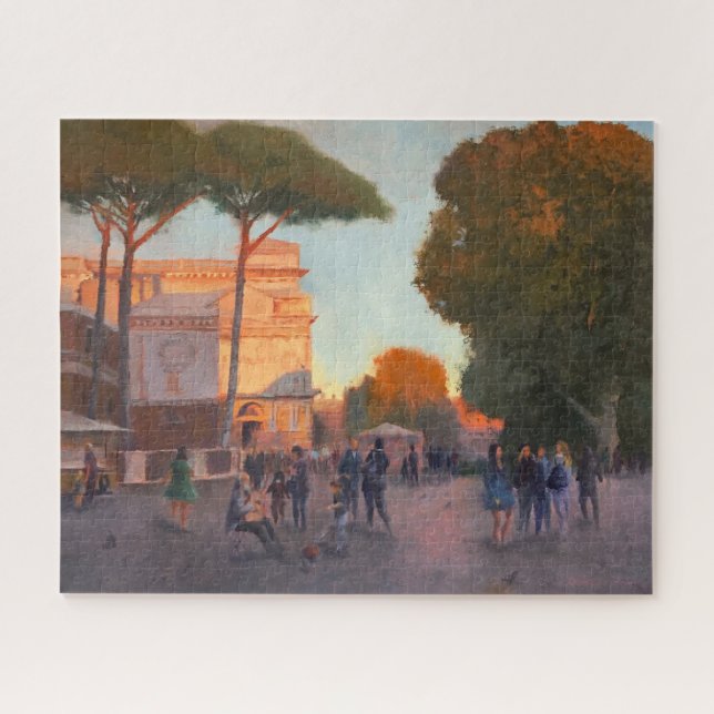 Rome Piazza in  Evening light Painting Challenging Jigsaw Puzzle (Horizontal)