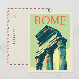 Rome, roman ruins illustration Italy Postcard