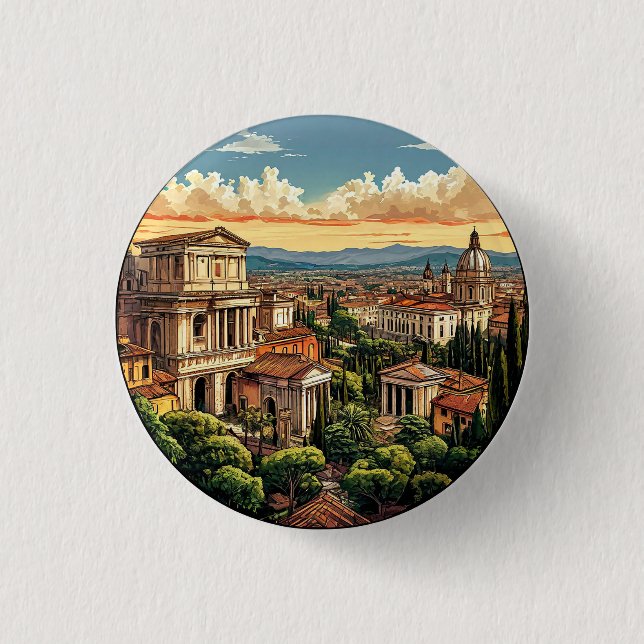 Rome Scenic View of Historic Cityscape Button (Front)