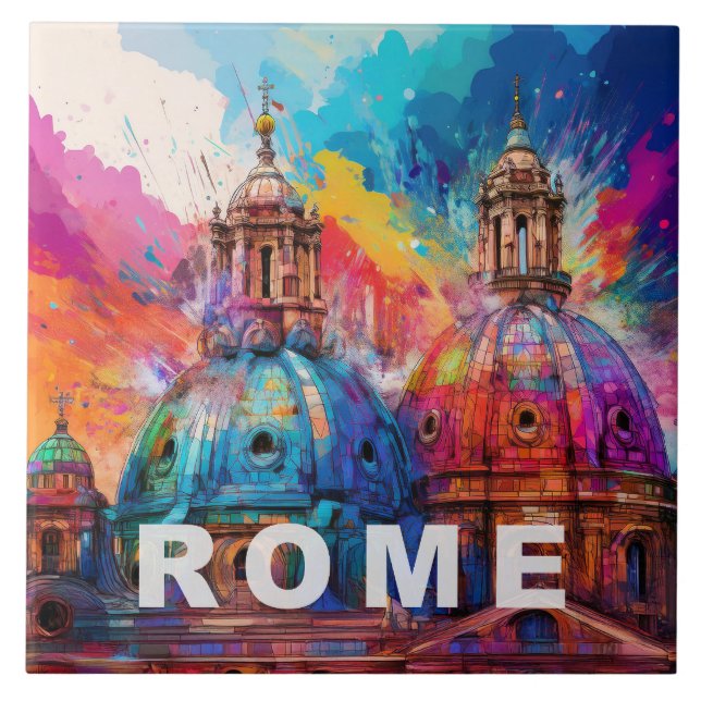 Rome Skyline Artwork  Ceramic Tile (Front)