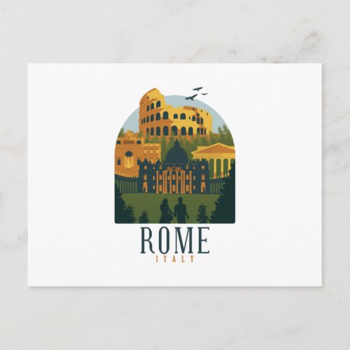 Rome Skyline Drawing Postcard