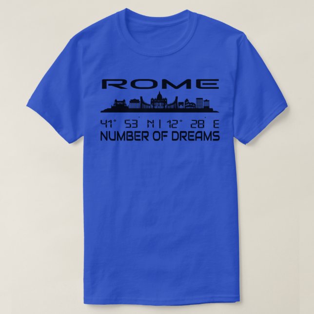 Rome Skyline Silhouette GPS Coordinates T-Shirt (Design Front)