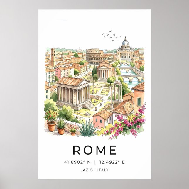 Rome Skyline Wall Art Panorama with Colosseum and (Front)