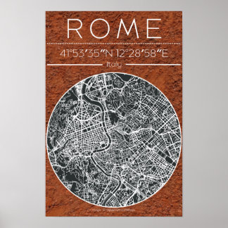 Rome Terracotta City Map Poster Earth Tone Minimal