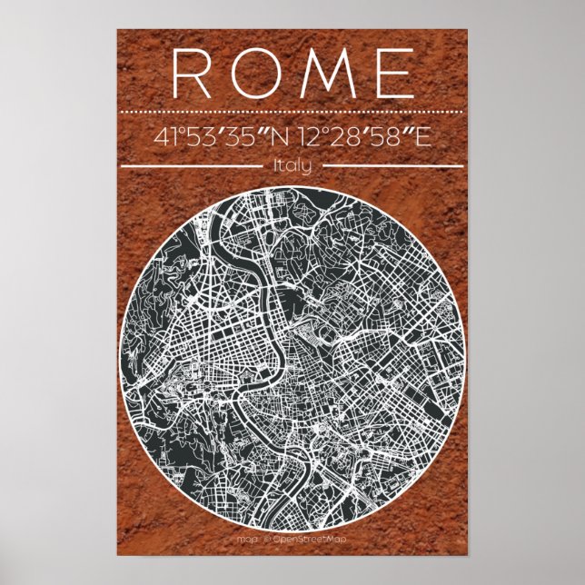 Rome Terracotta City Map Poster Earth Tone Minimal (Front)