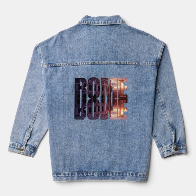 Rome text with Colosseum souvenir Denim Jacket (Back)