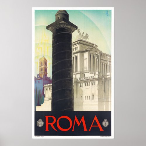 Rome Trajans Column Italy vintage travel Poster