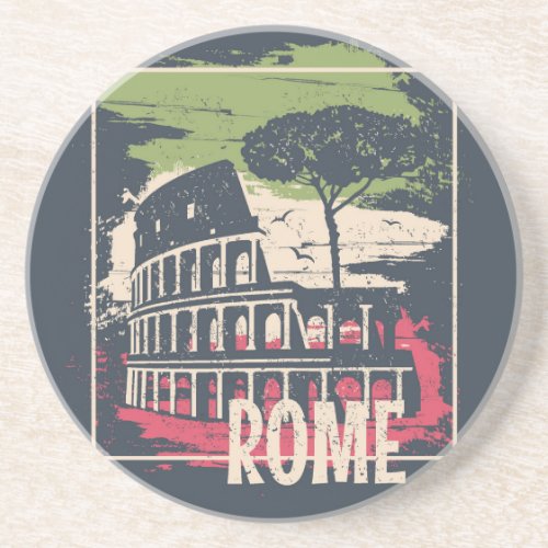 Rome Typography Eiffel Tower Poster Coaster