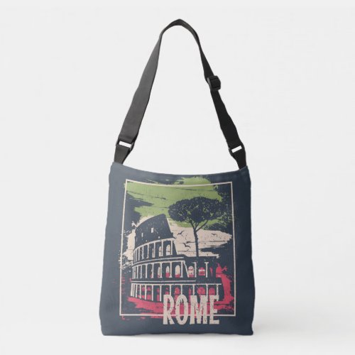 Rome Typography Eiffel Tower Poster Crossbody Bag