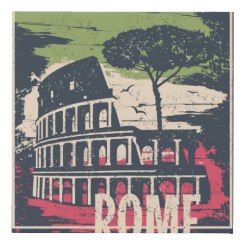 Rome Typography Eiffel Tower Poster Faux Canvas Print