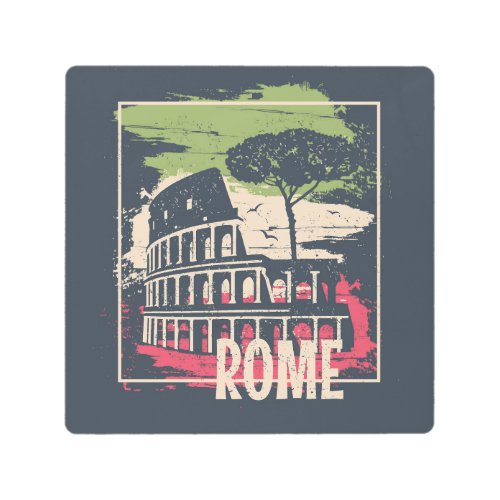 Rome Typography Eiffel Tower Poster Metal Print