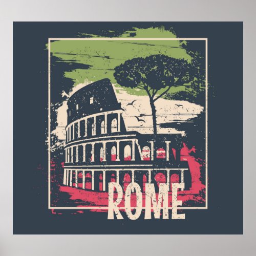 Rome Typography Eiffel Tower Poster Poster
