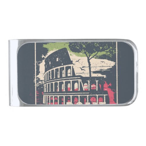 Rome Typography Eiffel Tower Poster Silver Finish Money Clip
