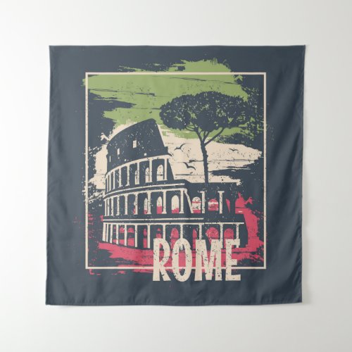 Rome Typography Eiffel Tower Poster Tapestry