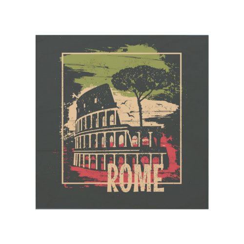 Rome Typography Eiffel Tower Poster Wood Wall Art