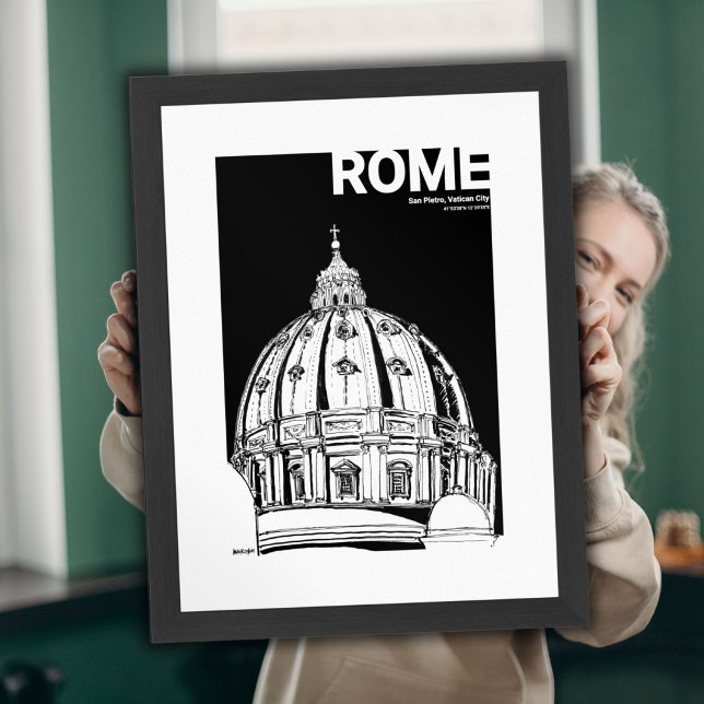 Rome Vatican City St. Peter’s Dome Travel Sketch Poster (St. Peter's Rome Black White Sketch Mate Post Poster)