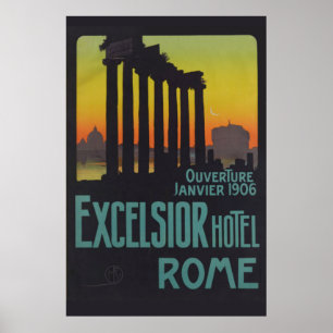 Rome Vintage Italian Travel Poster Excelcior Hotel