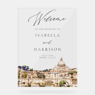 ROME Watercolor Skyline Travel Wedding Welcome Acrylic Sign