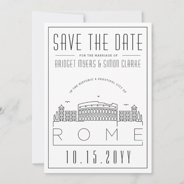 Rome Wedding | Stylized Skyline Save the Date Invitation (Front)