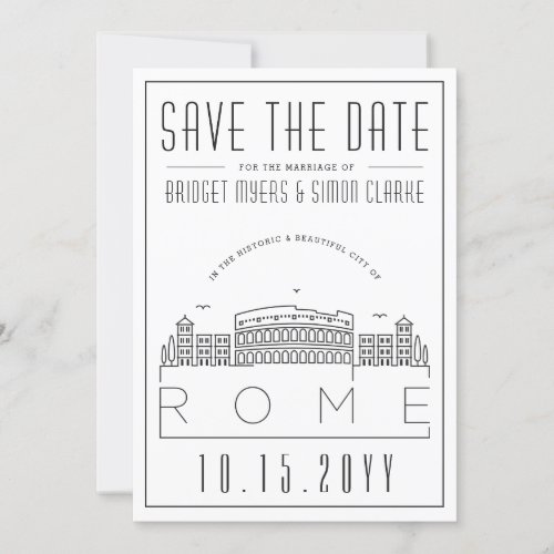 Rome Wedding  Stylized Skyline Save the Date Invitation
