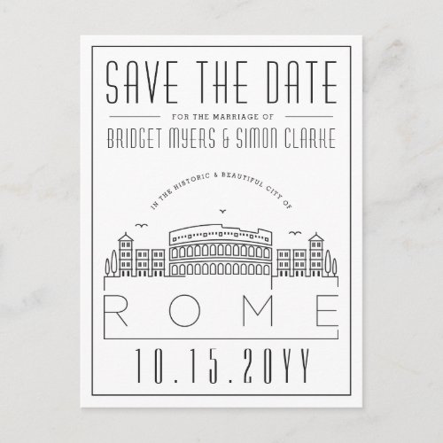 Rome Wedding  Stylized Skyline Save the Date Postcard