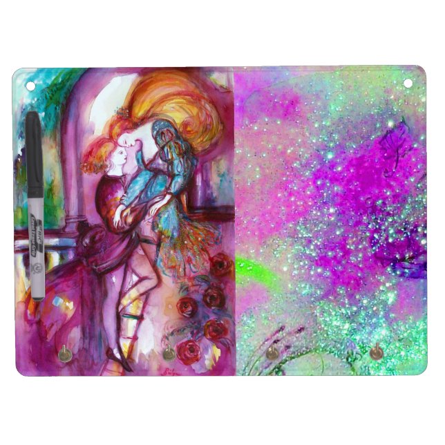 ROMEO AND JULIET / Gold Blue Purple Sparkles Dry Erase Board With Keychain Holder (Front)