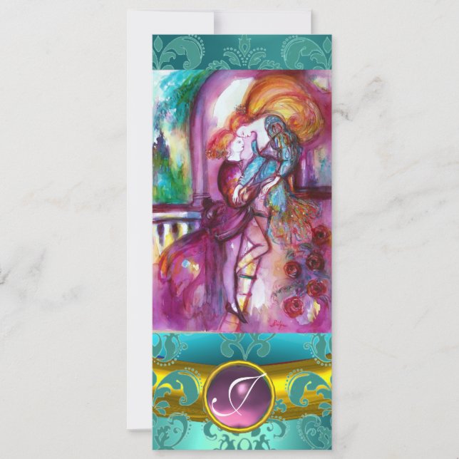 ROMEO AND JULIET Pink Aqua Blue,Teal Damask Floral Invitation (Front)