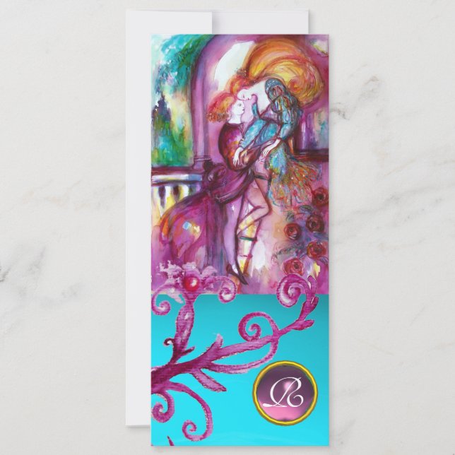 ROMEO AND JULIET /Teal Pink Damask Floral Swirls Invitation (Front)