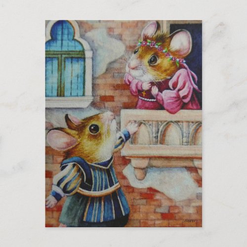 Romeo  Juliet Field Mice Watercolor Art Postcard