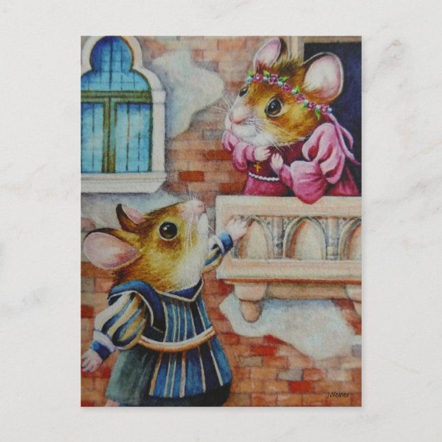 Romeo & Juliet Field Mice Watercolor Art Postcard (Front)