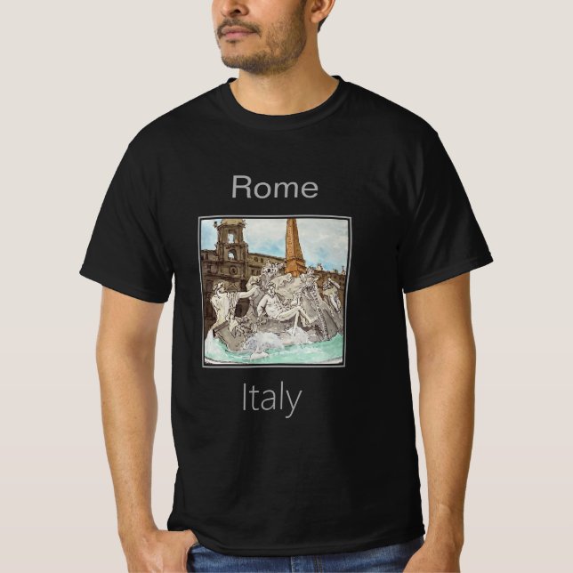 Rome's Fountain of Four Rivers in Piazza Navona T-Shirt (Front)