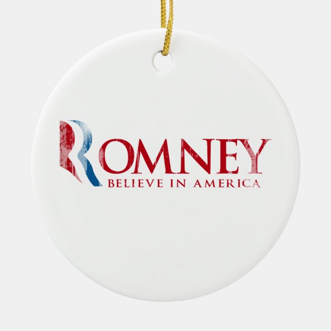 Romney - Believe in America (red) Ceramic Ornament (Front)