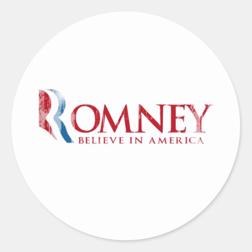 Romney _ Believe in America red Classic Round Sticker