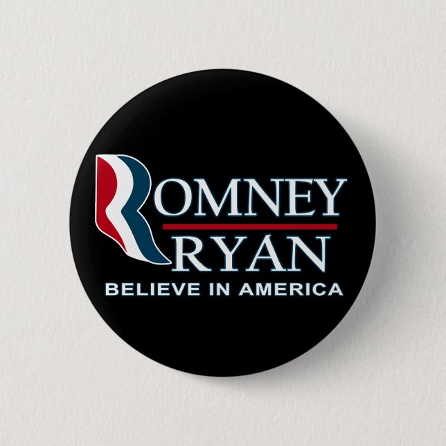 Romney / Ryan 2012 - Believe in America Pinback Button (Front)
