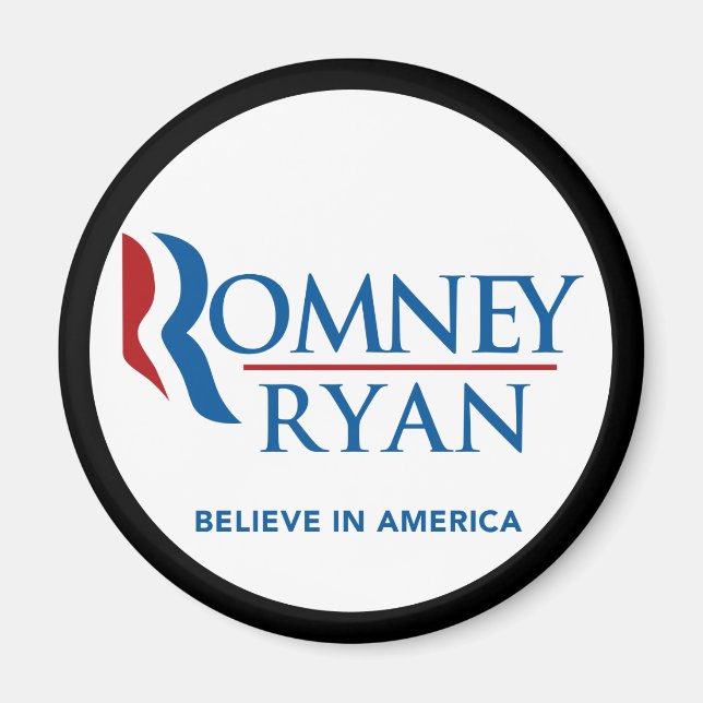 Romney Ryan Believe In America Black Border Magnet (Front)