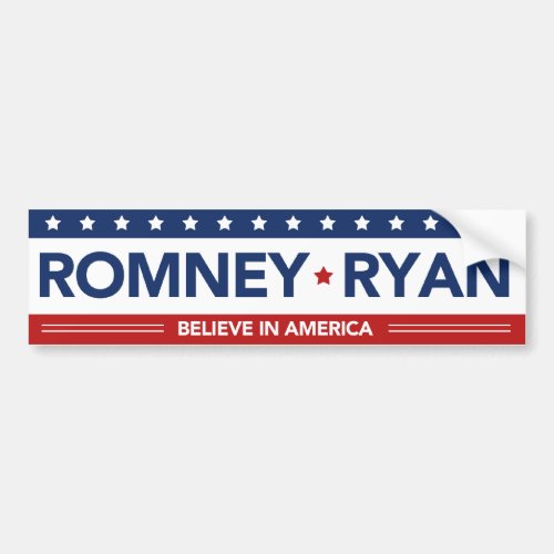 Romney Ryan Believe In America Flag Bumper Sticker