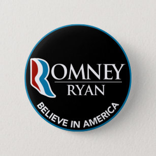 Romney Ryan Believe In America Round Black Button